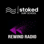 An image showing Stoked Surf School and Rewind Radio's logos