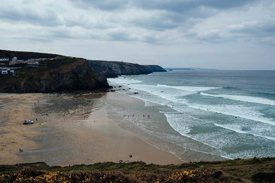 An image overlooking Porthtowan beach form the cliffs