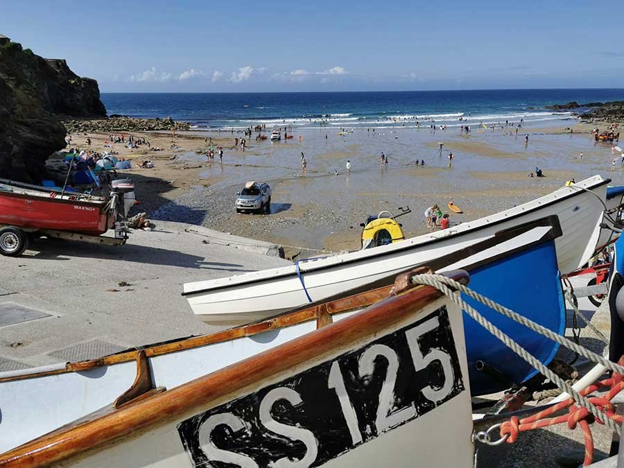 A view of the ocean at Trevaunance Cove, St Agnes