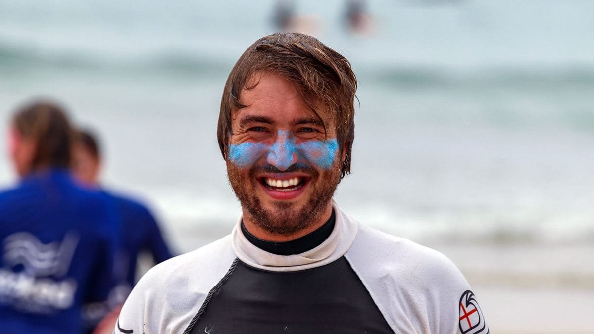 A smiling Ollie, one of the coaches here at Stoked Surf School