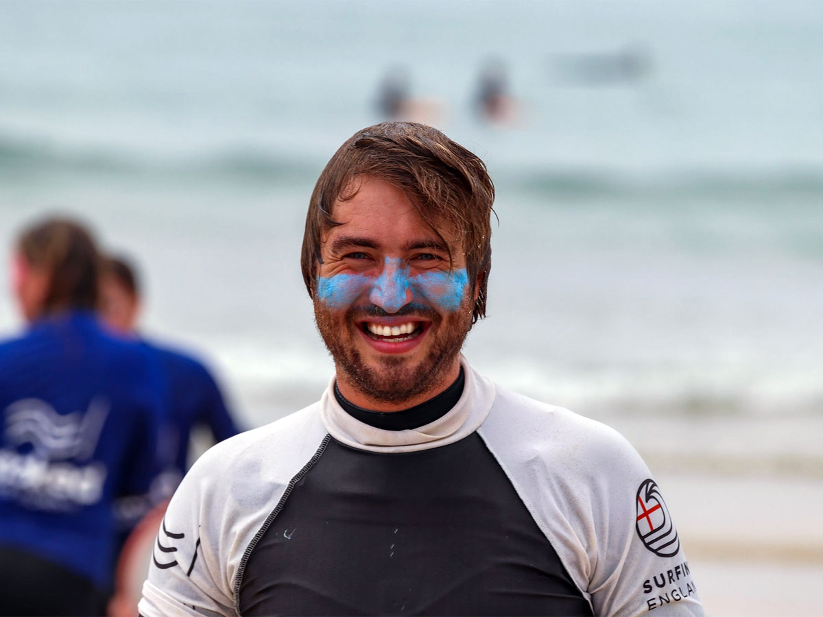 A smiling Ollie, one of the coaches here at Stoked Surf School