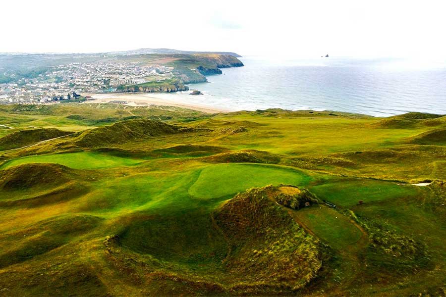 An aerial shot of Perranporth Golf Club