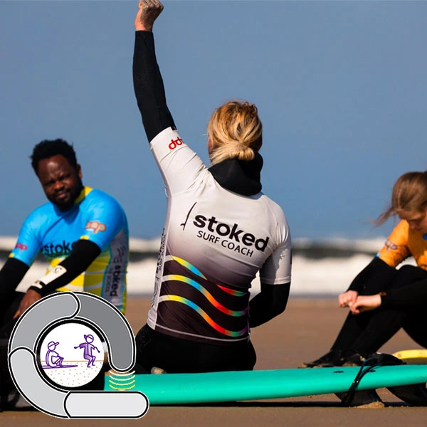 Coach Will demonstrating safety - The grey loop in our surf ability measure
