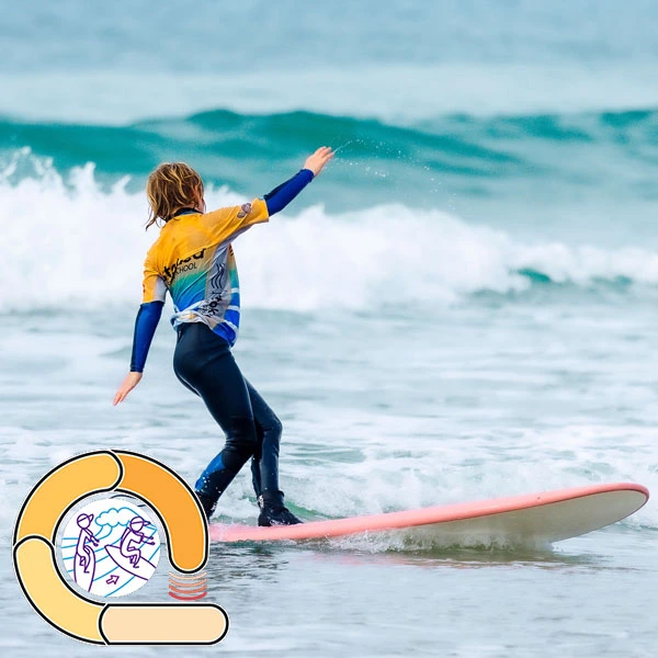 Someone taking a surf lesson and demonstrating a turn on their surfboard - The orange loop in our surf ability measure