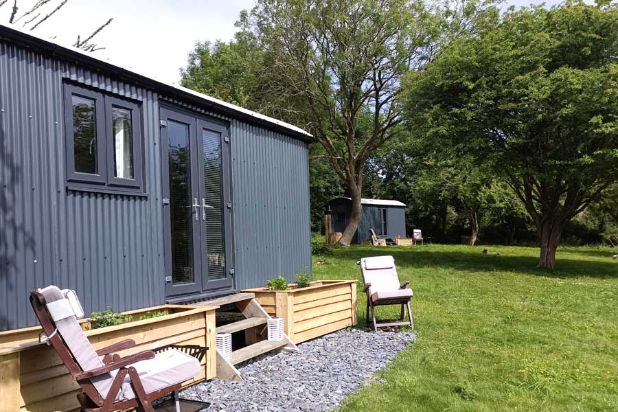 One of the shepherd huts at Perranporth luxury glamping site Woods 2 Waves