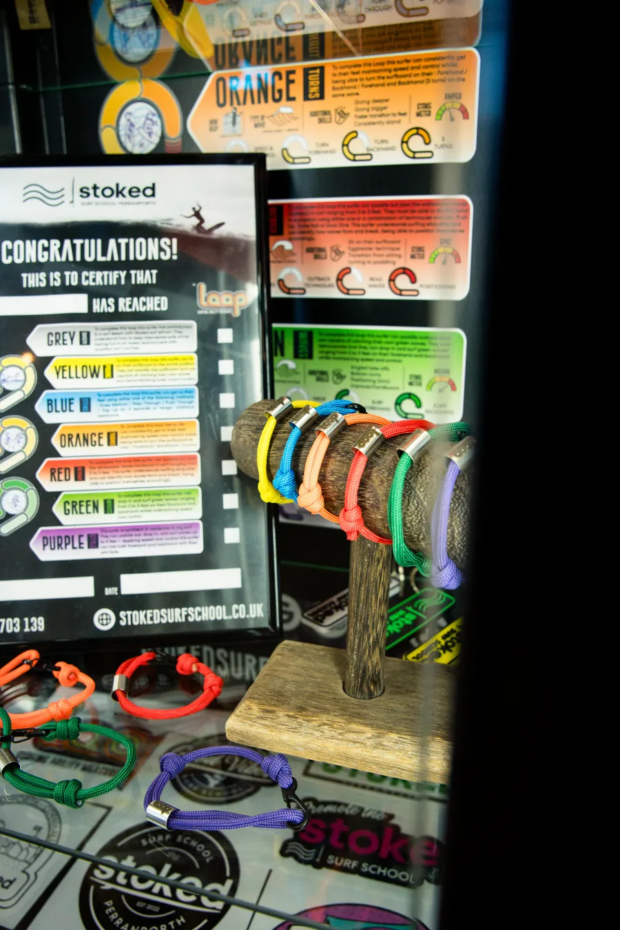 The Surfing Ability Measure wristband board at Stoked Surf School